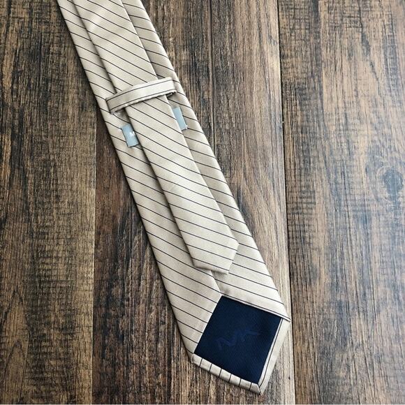 Michael Kors Neck Tie 100% Silk Pinstripe Business Professional Brown Blue - Picture 6 of 12